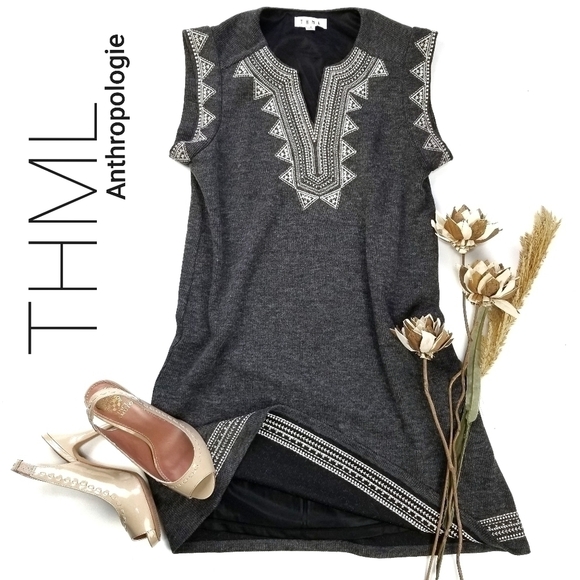 THML Anthropologie Gray Aztec Sweater Shift Dress Small - Picture 1 of 8